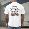 Easily Distracted By Cats And Books Cute Book Lover Men's Back Print T-Shirt Easily Distracted By Cats And Books Cute Book Lover Men's Back Print T-Shirt