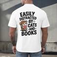 Easily Distracted By Cats And Books Lovers Reading Men's Back Print T-Shirt