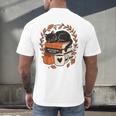 Fall Book Teacher Cat Books Halloween Autumn Librarian Men's Back Print T-Shirt