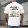 Gardening & Library Lover Books Reading Plants Cute Men's Back Print T-Shirt