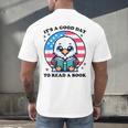 A Good Day To Read a Book Reading Eagle With American Flag Men's Back Print T-Shirt