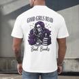 Good Girls Read Bad Books Sarcastic Skeleton Goth Skull Men's Back Print T-Shirt Good Girls Read Bad Books Sarcastic Skeleton Goth Skull Men's Back Print T-Shirt