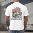Leer ES Poder Cute Floral Spanish Teacher Book Reading Men's Back Print T-Shirt
