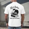 Life Is Better With Cats & Books Tuxedo Cat Mom Women Men's Back Print T-Shirt