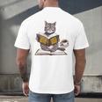 Life Is Better With Cats Coffee Books Cat Reading Book Men's Back Print T-Shirt Life Is Better With Cats Coffee Books Cat Reading Book Men's Back Print T-Shirt