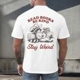 Read Books Be Kind Stay Weird Bookish Cowboy Reading Raccoon Men's Back Print T-Shirt Read Books Be Kind Stay Weird Bookish Cowboy Reading Raccoon Men's Back Print T-Shirt