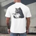 Reading Cat Cat Book Lover Men's Back Print T-Shirt Reading Cat Cat Book Lover Men's Back Print T-Shirt