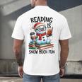 Reading Is Snow Much Fun Christmas Bookworm Snowman Reading Men's Back Print T-Shirt Reading Is Snow Much Fun Christmas Bookworm Snowman Reading Men's Back Print T-Shirt