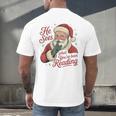 He Sees What You'Ve Been Reading Bookish Christmas Humor Men's Back Print T-Shirt He Sees What You'Ve Been Reading Bookish Christmas Humor Men's Back Print T-Shirt