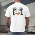 Skeleton Reading Book In Hammock Halloween Reader Men's Back Print T-Shirt