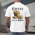 Sleeping Cat And Books With Coffee Lover Men's Back Print T-Shirt Sleeping Cat And Books With Coffee Lover Men's Back Print T-Shirt