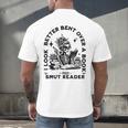Smut Reader Skeleton Book Lover Dark Humor Art Premium Tri-Blend Men's Back Print T-Shirt Smut Reader Skeleton Book Lover Dark Humor Art Premium Tri-Blend Men's Back Print T-Shirt
