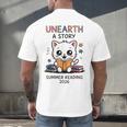 Unearth a Story Cute Kitten Summer Reading 2026 Cat Book Men's Back Print T-Shirt