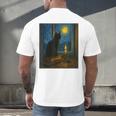Van Gogh Starry Night Art Cat And Book Lovers Men's Back Print T-Shirt Van Gogh Starry Night Art Cat And Book Lovers Men's Back Print T-Shirt