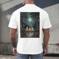 Vintage Ghost Book Reading Camping Gothic Halloween Teachers Men's Back Print T-Shirt