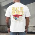 Wake Up Smarter Librarian Book Stack Premium Tri-Blend Men's Back Print T-Shirt