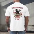 Women's Cat Books Romantic Floral Aesthetic Book Lover Cat Owner Men's Back Print T-Shirt