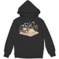 Color Floral Cute Pug Dog On Book Reading Bookworm Reader Unisex Hoodie