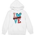 I Heart Books Love Reading Red And Stripe Animated Cat For Men Women Girls Kids Unisex Hoodie