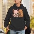 Capybara Axolotl Kawaii Kids Anime Book Lover Reading Unisex Hoodie