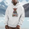 Cute Highland Cow With Book Floral Bookworm Librarian Book Unisex Hoodie