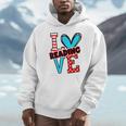 I Heart Books Love Reading Red And Stripe Animated Cat For Men Women Girls Kids Unisex Hoodie