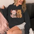 Capybara Axolotl Kawaii Kids Anime Book Lover Reading Unisex Hoodie