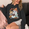 Cute Cozy Ghost Reading With Cat Book Lover Autumn Fall Unisex Hoodie Cute Cozy Ghost Reading With Cat Book Lover Autumn Fall Unisex Hoodie