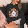 Cute Ghost Drinking Coffee Halloween Reading Book Retro Unisex Hoodie