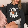 Cute Ghost Reading Book Spooky Season Halloween Costume Kids Unisex Hoodie