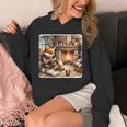 Fox Reads By Fireplace In Cabin Rustic Book Cozy Cup Tea Unisex Hoodie
