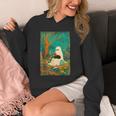 Groovy Ghost Reading Book Cat Halloween Ghost Teacher Unisex Hoodie
