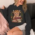 Highland Cow Reading Book Graphic Cow With Book Floral Unisex Hoodie Highland Cow Reading Book Graphic Cow With Book Floral Unisex Hoodie