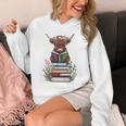 Cute Highland Cow With Book Floral Bookworm Librarian Book Unisex Hoodie