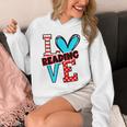 I Heart Books Love Reading Red And Stripe Animated Cat For Men Women Girls Kids Unisex Hoodie