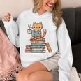 Kawaii Cat Coffee Books Teacher Men Women Girls Kids Unisex Hoodie