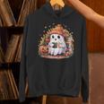 Cute Ghost Drinking Coffee Halloween Reading Book Retro Unisex Hoodie