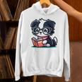 Adorable Book Lover Border Collie With Reading Glasses Cute Raglan Baseball Tee Unisex Hoodie