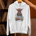 Cute Highland Cow With Book Floral Bookworm Librarian Book Unisex Hoodie