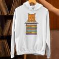 Cute Orange Tabby Cat Reading On Pile Of Books Unisex Hoodie