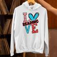 I Heart Books Love Reading Red And Stripe Animated Cat For Men Women Girls Kids Unisex Hoodie