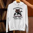 Read Banned Books Drink Coffee Fight Evil Retro Cat Unisex Hoodie Read Banned Books Drink Coffee Fight Evil Retro Cat Unisex Hoodie