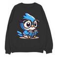 Adorable Book Lover Blue Jay With Reading Glasses Cute Unisex Sweatshirt
