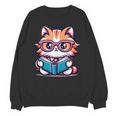 Adorable Book Lover Maine Coon Cat With Reading Glasses Cute Unisex Sweatshirt
