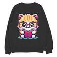 Adorable Book Lover Persian Cat With Reading Glasses Cute Unisex Sweatshirt