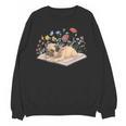 Color Floral Cute Pug Dog On Book Reading Bookworm Reader Unisex Sweatshirt