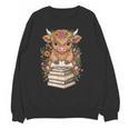 Cute Baby Highland Cow Reading Book Librarian Bookworm Unisex Sweatshirt