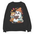 Cute Cozy Ghost Reading With Cat Book Lover Autumn Fall Unisex Sweatshirt