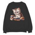 Cute Kitten Bookworm Adorable Cat With Glasses Reading Book Unisex Sweatshirt