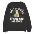 Easily Distracted By Cats & Books Tee Reader Book Worm Unisex Sweatshirt